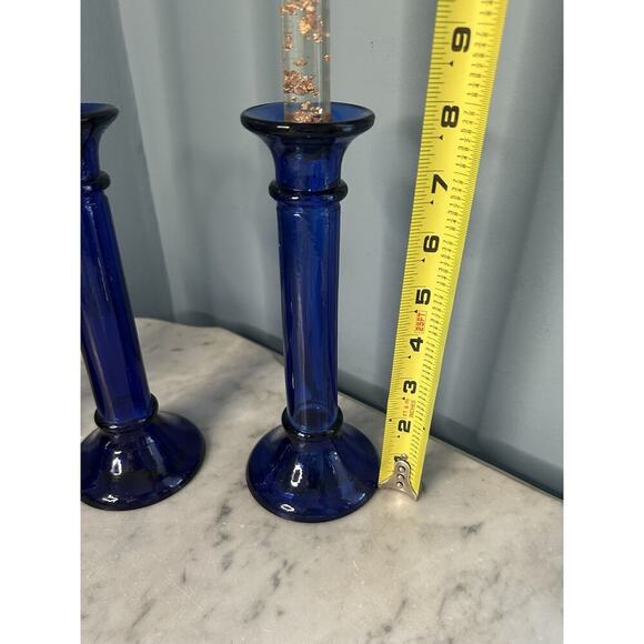 3 Vintage Pier 1 Imports Cobalt Blue Pillar Candle Holder or Vase Recycled Glass - Picture 7 of 13